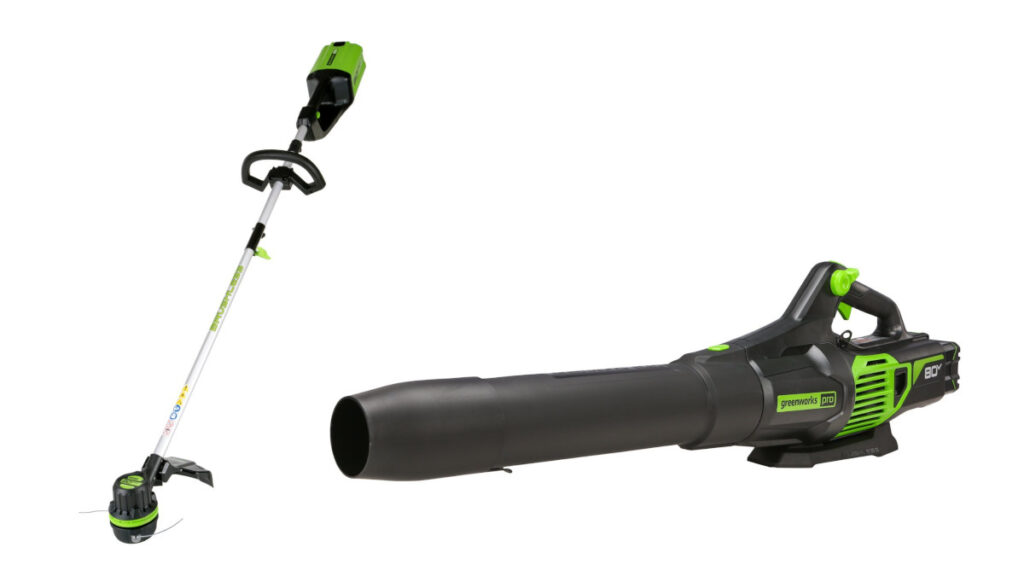 Greenworks 80V trimmer and leaf blower