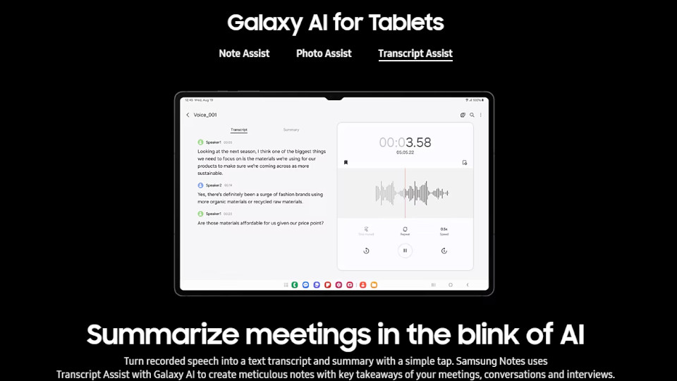Samsung Galaxy AI for tablets Transcript