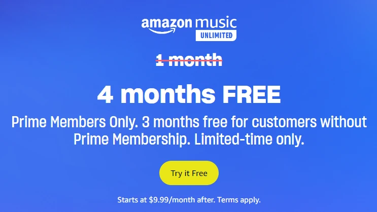 Amazon Music Unlimited 4 months free deal